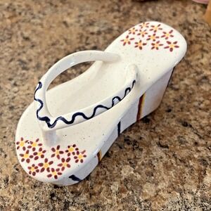 Handmade Ceramic Flip Flop Dish 6" Painted Flower Design Studio‎ Pottery Trinket